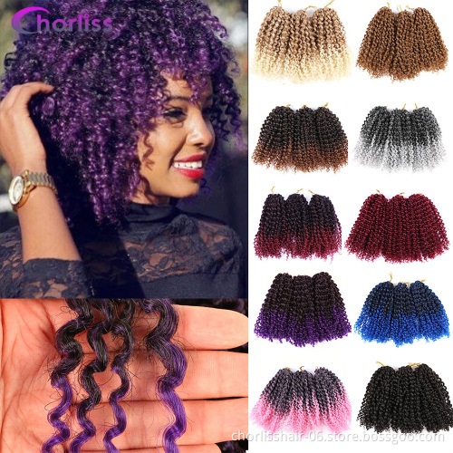 Wholesale New Water Wave Curly Hair Bob Kinky Curly Synthetic Braid 8" Ombre Marley Crochet Braids Synthetic Hair Extension